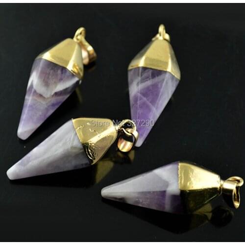 2015 New Natural Crystal Pendant Purple Color Crystal Point Healing Dowsing Reiki Chakra Pendant For Necklace Making 10pc/lot