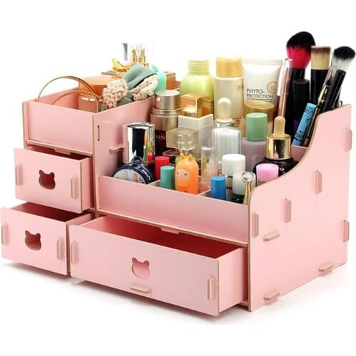 Make Up Organizer 3 Drawers Wooden Storage Box Pen/Pencil Wooden Stationery storage Box New Desktop Organize For Halloween