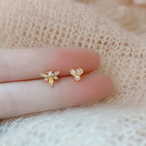 Orgin Summer Unique Design Bling Bling Bee Honeycomb Stud Earrings for Women Temperament Rhinestone Earrings Party Jewelry