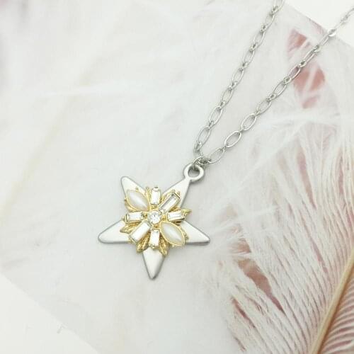 Classic Silver Plated Five-pointed Star Pendant Necklace Pentagram Pentacle Crystal Rhinestone Imitation Pearl Necklaces Jewelry