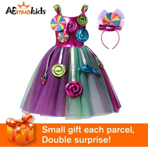 AEMUAKIDS Candy Color Tulle Dress for Girl Halloween Party Kids Cosplay Costume Little Girl Floral Casual Dresses