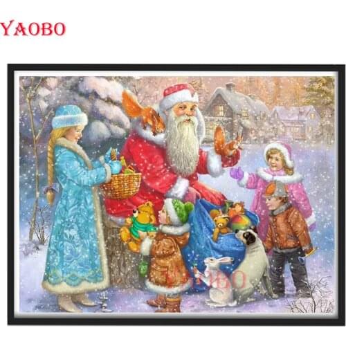 Full Square 5D DIY Diamond Painting Santa Claus And Children Rhinestones Embroidery Cross Stitch DIY wall Decor navidad Gift