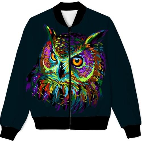 REAL American SIZE Colorful Owl Sublimation Print Zipper Up Jacket Plus SIze 4XL 5XL 6XL