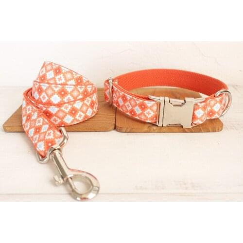 Adjustable Dog Collar Metal Id Engrave Buckle Necklace Pet Orange Neck Band Strap Leash