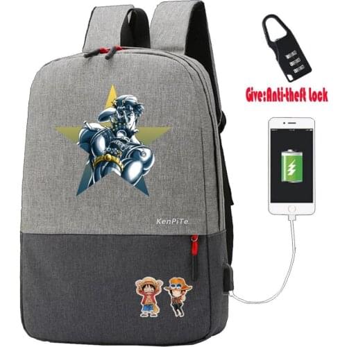 Anime Jo Jos Bizarre Adventure Backpack student school Bags men Travel bag teenagers Laptop Anti-theft USB Charging Knapsack