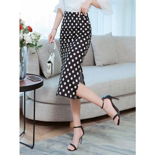 Sexy Office Women High Waist Stretch Slim Midi Skirts Fashion Summer Autumn Polka Dot Package Hip Casual Knitted Skirt