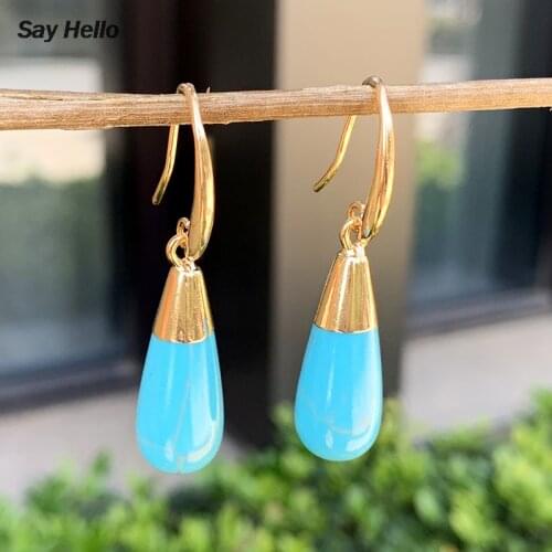 SAY HELLO Boho Ethnic Turquoises Crystals Dangle Drop Earrings for Women Charm Water-drop Shaped Beads Earrings Jewelry K2504-06