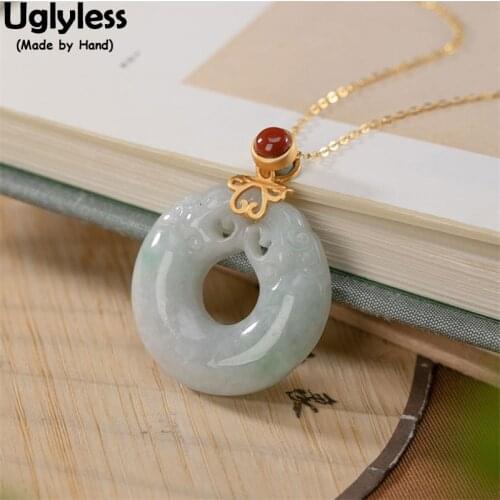 Uglyless Kissing Double Dragons Peace Buttons Pendants Women Natural Jade Circles Necklaces NO Chains 925 Silver Animals Jewelry