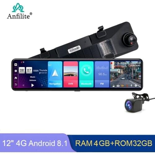 Anfilite 4G 12 Inch Android 8.1 Dash Camera Rearview Mirror ADAS GPS Logger Car Video Recorder 24H Parking Monitor Navigator