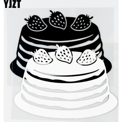 YJZT 14.2×10CM Beautiful Strawberry Cake Car Sticker Personalized Car Styling Vinyl Decals Black / Silver 10A-0833