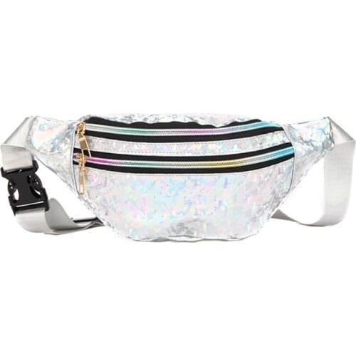 Women Shiny Sequins Waist Pack Durable Zipper Chest Bag Adjustable Belt Pocket Crossbody Bag