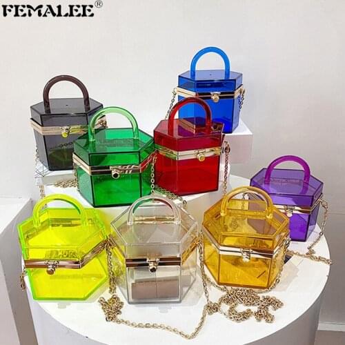 Transparent Acrylic Chains Handbag For Women Luxury Clear PVC Mini Tote Shoulder Bolsas Summer Lady See-through Messenger Purses