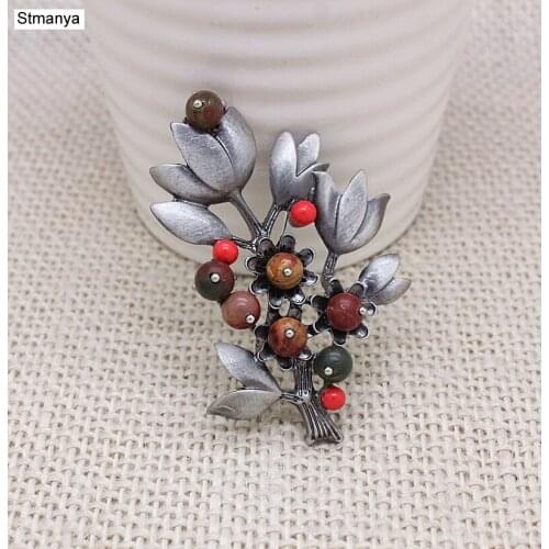 Vintage Brooch - New Fashion Semi-precious Stone Jewelry Vintage Branches Brooches For Women Bijoux Fashion Luxury Gift H1228