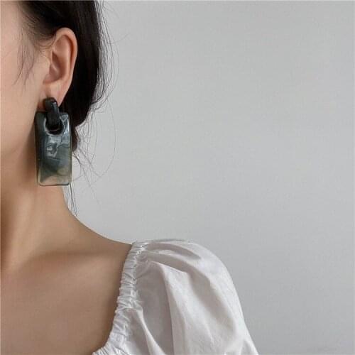 New Art Acetate Square Irregular Texture Earrings for Women Girls Aesthetic Accessories Green Color Vintage Acrylic Earring Gift