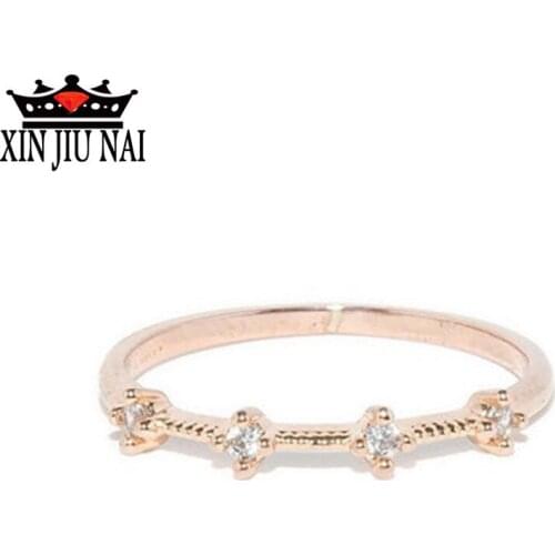 Female Crystal Ring Fashion Four Crystal Particles Rose Gold Color Stone Finger Ring Vintage Party Wedding Rings For Women