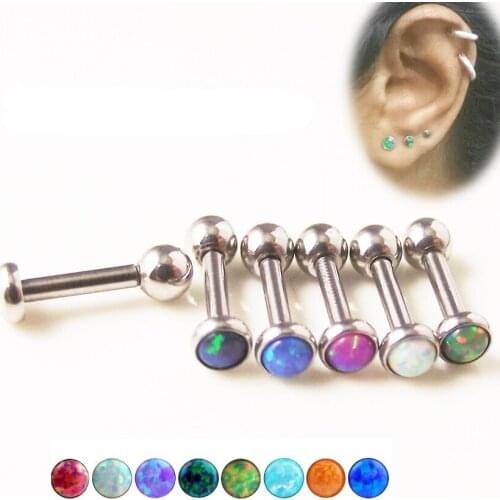 1 Piece 16G Color Opal Tragus Ear Piercing Jewelry 316L Stainless Steel Cartilage Helix Body Jewelry Women
