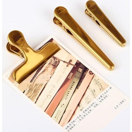 1 Piece Nordic Style Golden Electroplated Brass Storage Clip Stainless Steel Bill Clip Metal Binder Sewing Clip