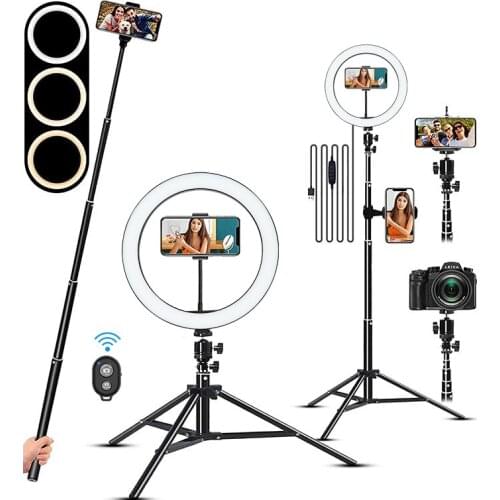 10" LED Ring Lamp Vedio Lights Dimmable Photographic Ring Light with Selfie Stick for Makeup TikTok YouTube Live Photo Studio