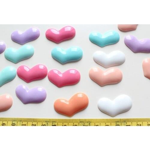 100pcs mixed colors kitsch lovely heart big 3D shiny polished Heart gem kawaii Cabochons flatback mixed colors 33mm