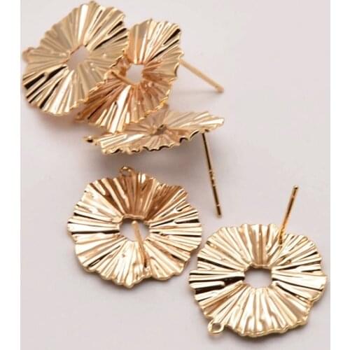 2 pair/Lot 18mm Flower Shape 18K Brass Gold Plated Ear Nail 925 Sterling Silver Ear Needle For Making Diy Jewelry JA0155