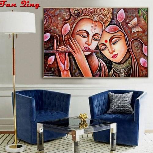 Diamond Painting Rhinestones Indian Radha And Krishna 5D square Diamond Mosaic Needlework Embroidery decor painting Religious