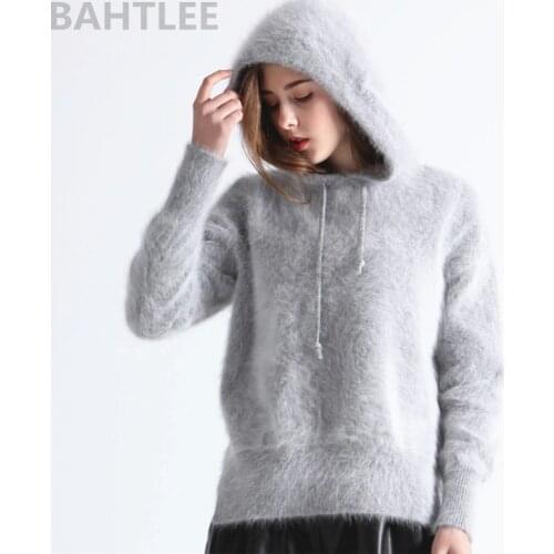 BAHTLEE Winter Women Angora Knitted Pullovers Sweater Oversize Cap Jumpe Long Sleeves Keep Warm Loose Stye Thick Four Color