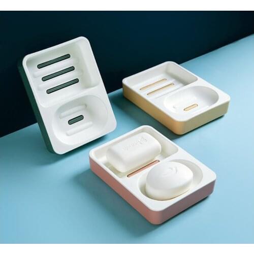 Bathroom 2 Grid Drain Soap Dish Family Large Double Layer Soap Box Creative Sponge Soap Case Bathroom Accessories