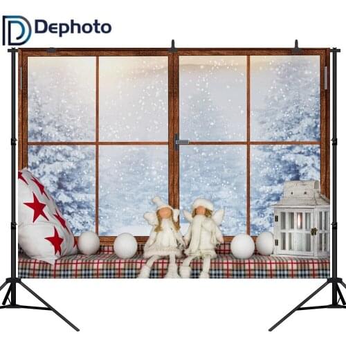 Dephoto Christmas Decoration Bay Window Snow Scenic Photography Backgrounds Custom Photographic Backdrops For Photo Studio
