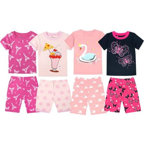 Kids Pajamas Set Summer Children Short Sleeve Cotton Sleepwear Girl Cartoon Princess Pyjamas Girls Cute Home Clothing Nightwear