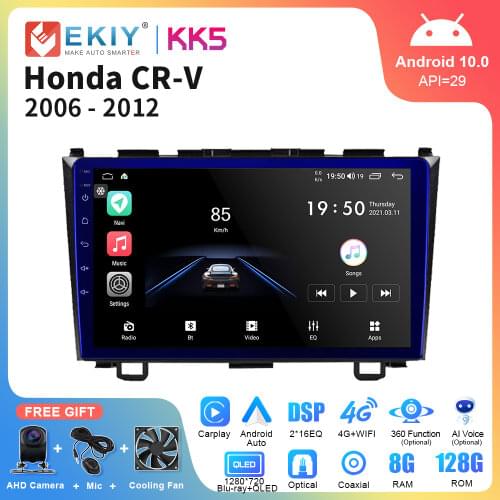 EKIY 9" 1280*720P Android 10.0 Car Radio Multimedia For Honda CRV CR-V 2007-2011 Auto Carplay GPS Navigation Stereo Video Player