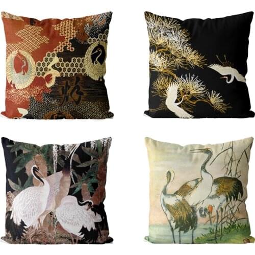 Chinese Pillowcase, Cushion Cover Japanese Crane Pillowcase Sofa Bedding, Love Your Own Home Decoration Oriental Pillowcase