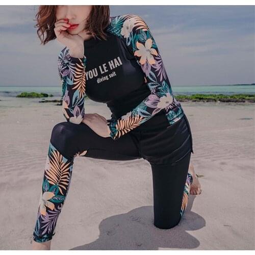 WackDaria Swimwear Rash Guard 4 Pieces Long Sleeve Short Pant Bathing Suit Floral Tankini Korea Sufing Diving Suit Sun Protetion