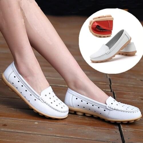 Handmade sewing breathable soft sole loafers women slip on hollow-out moccasins anti-skid Pregnant comfy flats shoes female 2020