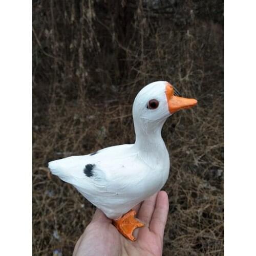 Mini simulation goose toy resin&fur whtie small goose model gift about 13x12.5cm c0955