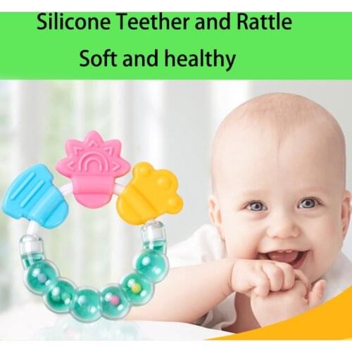 Cartoon Baby Teether Educational tools Chew Teeth Ring Biting Baby Rattle Toy Bed Bell Silicone Handbell Jingle Birthday Gifts