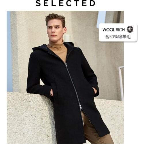 SELECTED Mens Sheep Wool Hooded Jacket New Woolen Overcoat Windbreaker S | 419427537