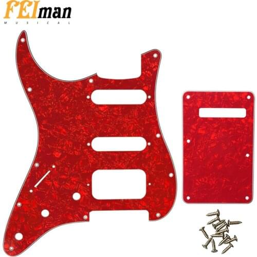 Pleroo Guitar parts Pickguards with back Plate and 17 Screws for left handed Fender Stratocaster Standard ST HSS Guitar