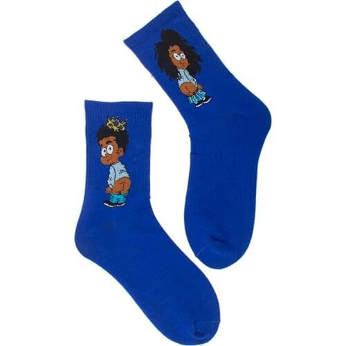 Customized Blue Children girl boy baby cartoon blue jacquard 100% combed cotton socks Novel and interesting logo cartoon socks