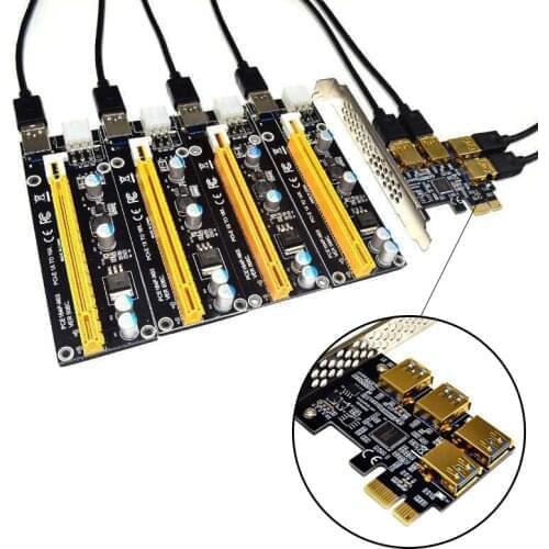 New 4 Ports PCIe Riser Adapter Board PCI-E 1x to 4 USB 3.0 PCI-E Rabbet GPU Riser Extender Ethereum ETH/Monero XMR/Zcash ZEC 1