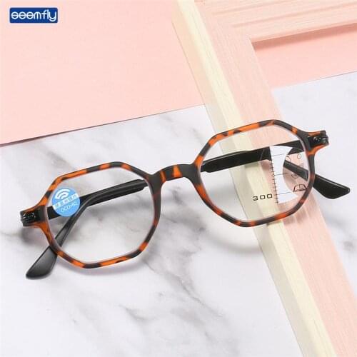 Seemfly Retro Anti-blue Reading Glasses for Men and Women High-Definition Multi-focus Dual-use for Near and Far Polygonal 1 +3.5