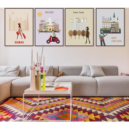 Fashion Paris Romantic London Travel City Silhouette A4 Large Art Print Poster Abstract Wall Picture Canvas Painting Home Decor