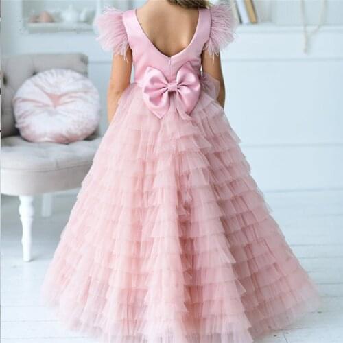 A-line Tulle Girl Wedding Party Dress Satin Bow Sashes Communion Dress Pageant Gown Kid Celebrity Dress