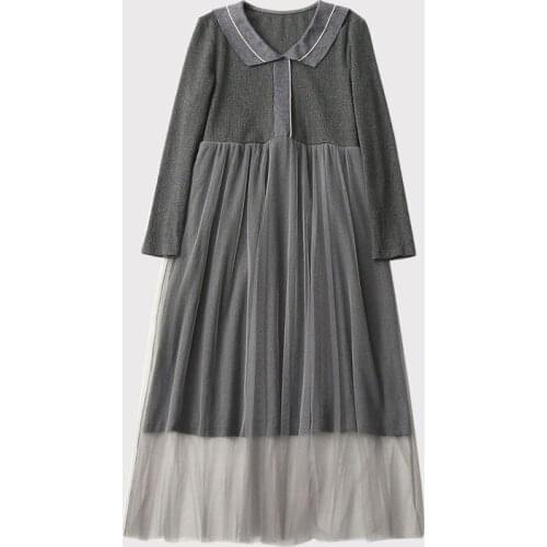 Pregnant Women Dress Autumn Fold-down Collar Knitted Joint wang sha qun out Fashion Nobility Elegant Versatile Tops Wholesale