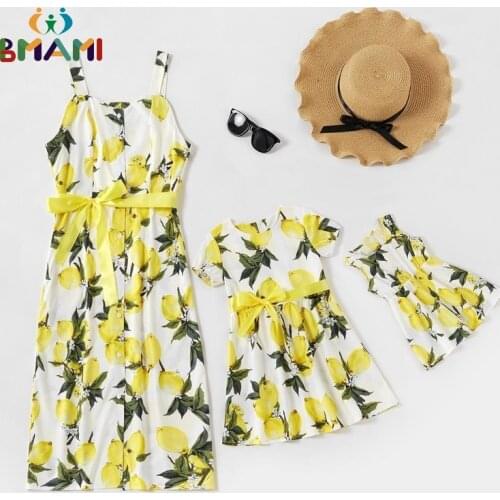 Mom and Daughter Dress Mommy and Me Navy White Lemon Printed Dress Mother Daughter Dresses Mother Daughter Baby Clothes