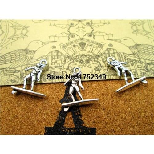 25pcs--Surfer Charms, Antique Tibetan Silver Tone Surfing charm pendants,Surf Board,Necklace charms 19x21mm