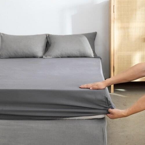 100% Cotton Mattress Cover 180*200cm Solid Color Bedding Linens Bed Sheets with Elastic Band Double Queen Size Bed Cover