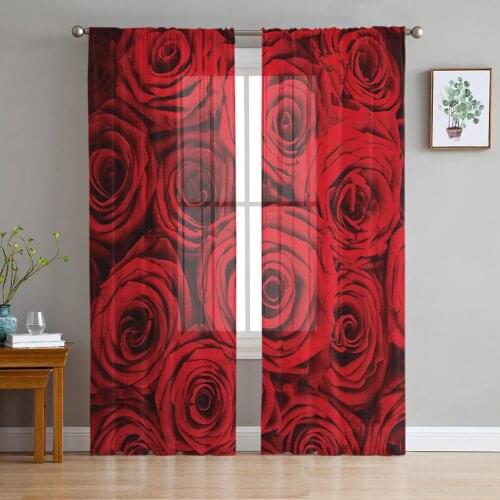 Red Rose Romatic Flower Sheer Curtains for Living Room Modern Voile Curtain Bedroom Tulle Curtains Window Drapes Decor
