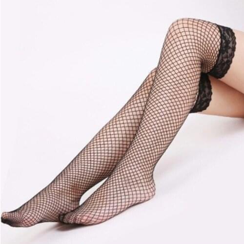 Fishnet Transparent Stockings Over Knee Black White Sexy Suspender Tube Silk Thigh High Cute Lovely Erotic Gothic Stocking