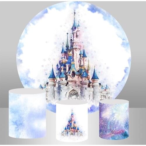 Sensfun Cartoon Castle Round Background Circle Photo Backdrop Birthday Party Decoration Table Cylinder Cover