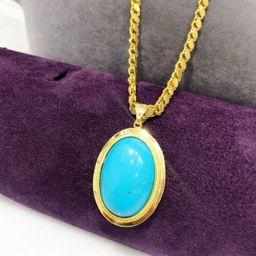 60 cm Barley Chain Big Turquoise Stone Green Almond Shekels Silver Necklace